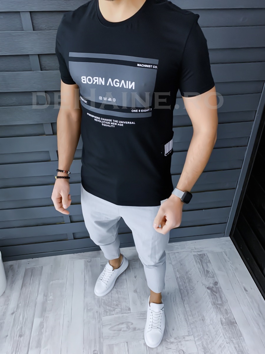 Tricou barbati negru slim fit m1152 p7-3